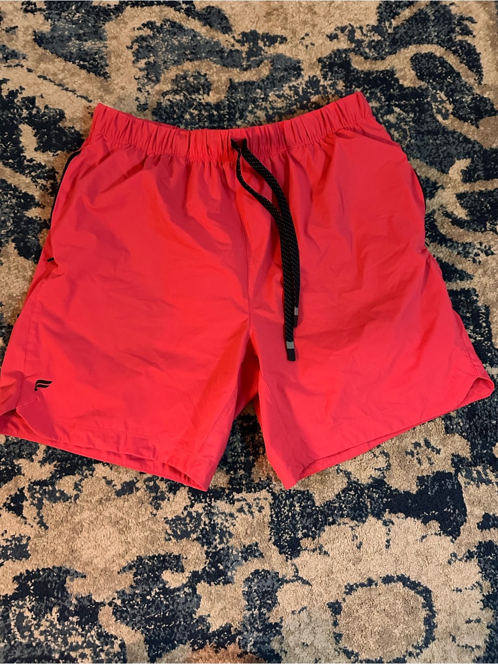 NWOT Fabletics Men's Bright Coral 16 inch shorts with Contrasting Drawstring